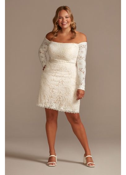 Long Sleeve Off Shoulder Stretch Lace Plus Dress - Wow the crowd at your wedding event with